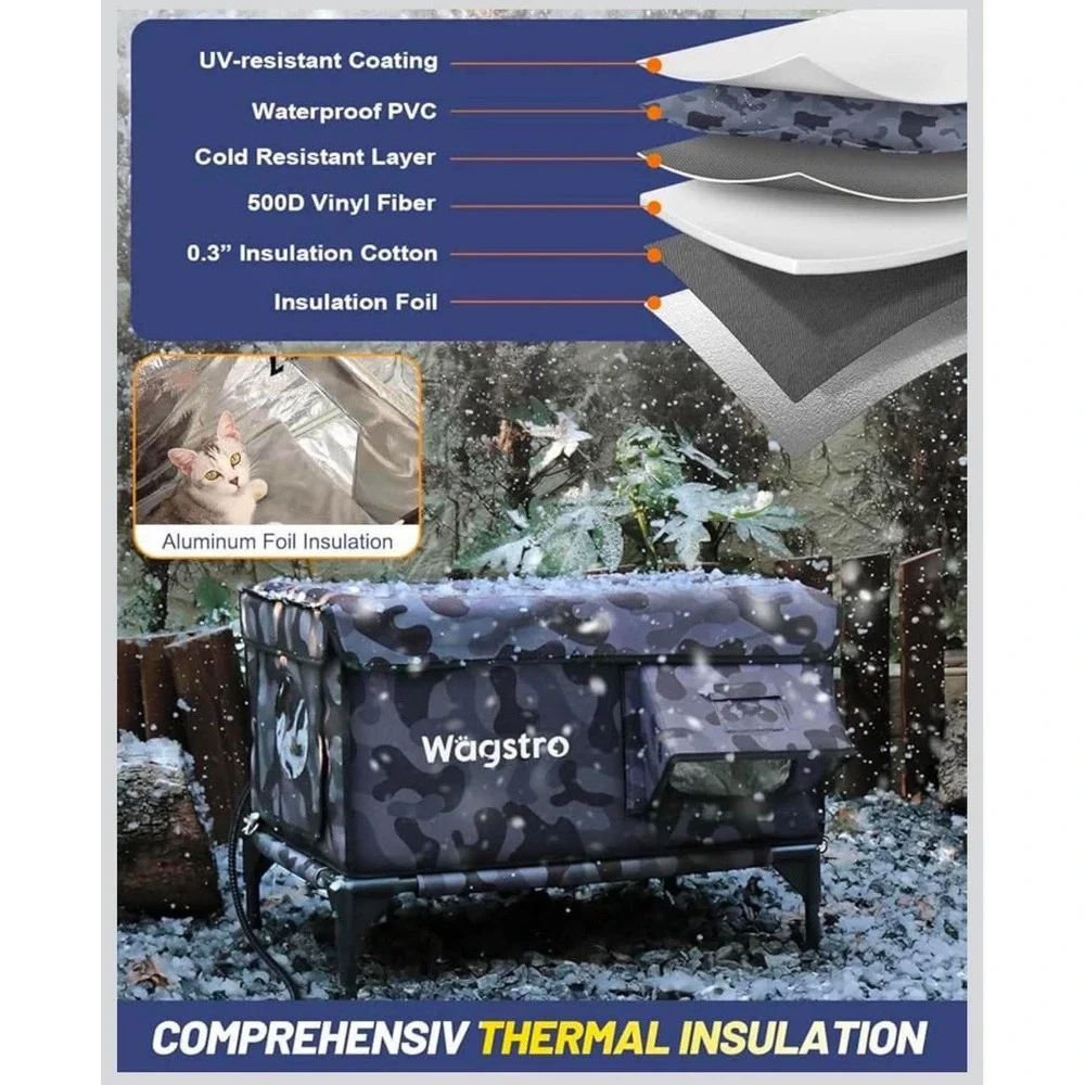 Heated Cat House for Outside, Insulated Weatherproof Heated Outdoor Cat House wi